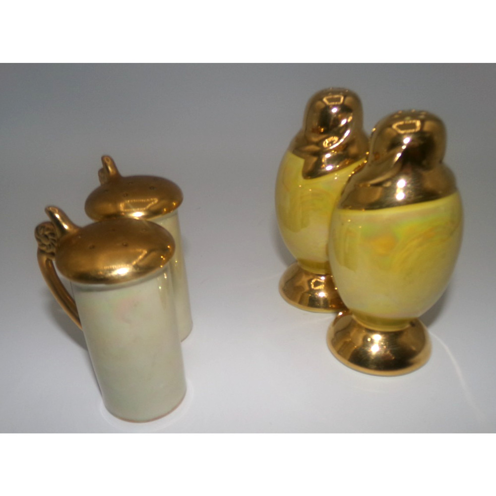 Vintage Lusterware Yellow White Pearlescent Gold Trim Salt & Pepper Shaker Sets - Picture 2 of 13